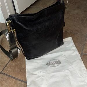Fossil Black Leather Crossbody Bag